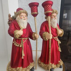 Santa Claus Red W/ Gold Glitter Candlestick Holder Christmas Ornament 12.5"T